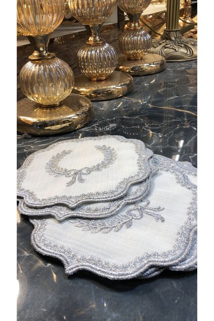 Arma Cream Gray 6-Piece Cocktail Coffee Presentation Napkin Maras Work Glaze Embroidery Embroidered Gardenia Presentation Bowl