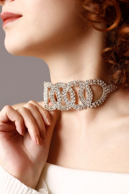 Olimpiyat Choker Kolye, Halka Model Taşlı Choker, Su Yolu Choker Kolye, Gerdanlık, Boyunluk Gümüş Ka