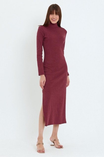 Camisole Turtleneck Slit Knitted Long Dress