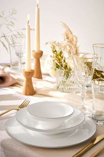 Fine Bone Alicia 18 Parça 6 Kişilik Yuvarlak Yemek Takımı Platin