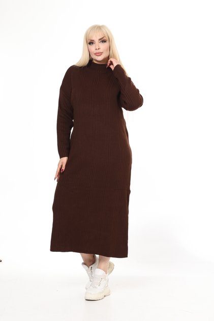 Brown Half Turtleneck Knitted Knitted Dress