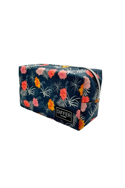 Floral Patterned Navy Blue Unisex Water Resistant Pen Holder/makeup/cosmetic/travel/handbag