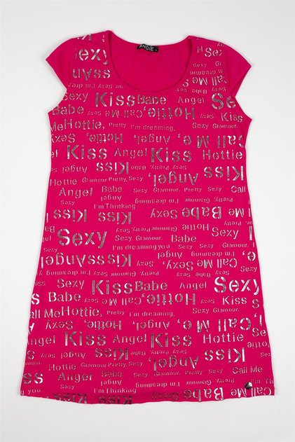 Simala Women's Pink Angel Kiss Short Sleeve Combed Cotton Tunic