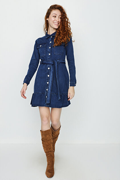 white christmas dresses Long Denim Dress Light Blue Denim / S