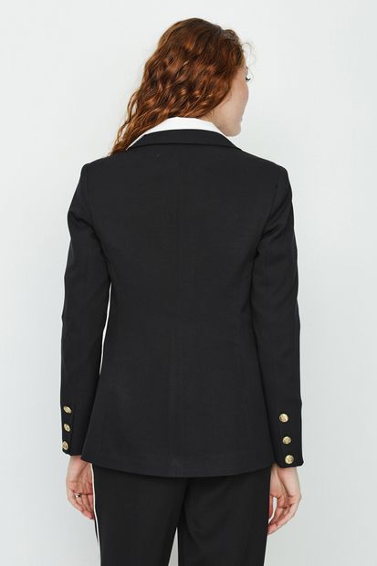 Select Moda Kadın Siyah Gold Düğmeli Blazer Ceket - 8