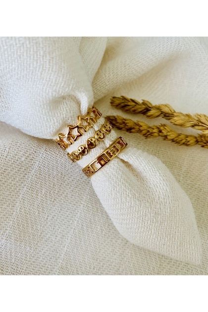 Non Darkening Golden Rose Coated Minimal Combination 3-Piece Ring Set