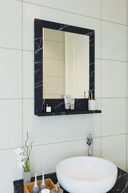 Safir Banyo Aynası Dresuar 45x60 MERMER DESEN Raflı Banyo Aynası