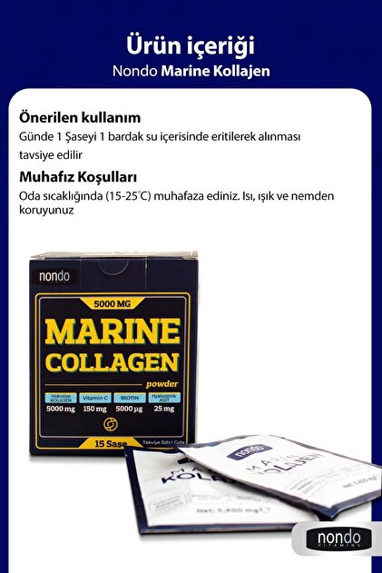 Nondo Marine Kolajen / Collagen 15 Saşe (HİDROLİZE KOLAJUEN, C VİTAMİNİ, BİOTİN, SELENYUM) - 4
