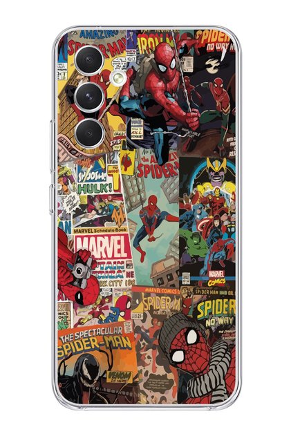 Samsung Galaxy A24 Compatible Spiderman Collage Patterned Transparent Phone Case