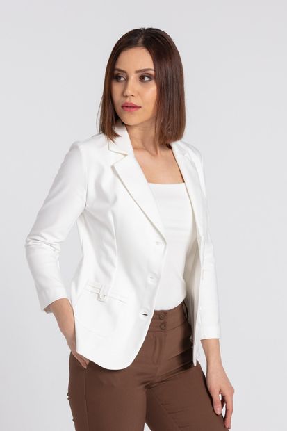 Jument Kadın Yakalı Cep Detaylı Blazer Şık Ofis Ceket -krem - 5