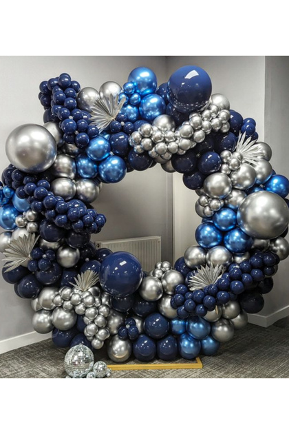 Night blue metallic blue and silver chrome balloon chain set 100 pcs