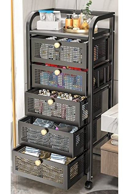 TRENDESK 5 katlı siyah çekmeceli tekerlekli banyo organizer banyo