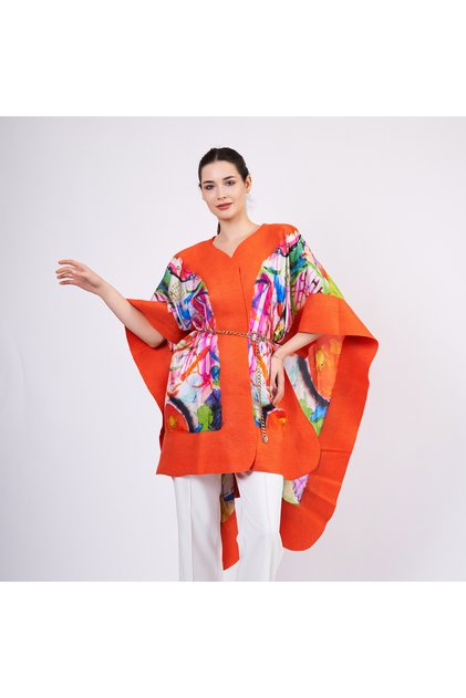Silk Felt Poncho | Red | Kandinsky Watercolor | Nomads Felted