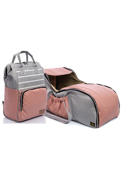 Mother Baby Care Bag Carrycot Baby Carrier Stroller Set of Two Striped Gray Pink