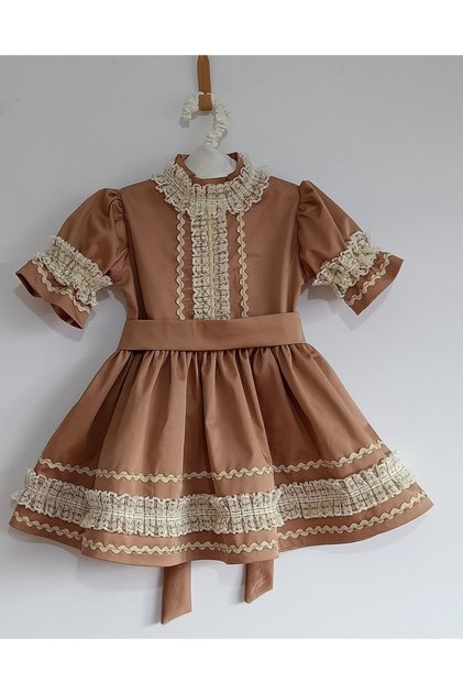 Baby Girl Brown Vintage Scalloped Dress