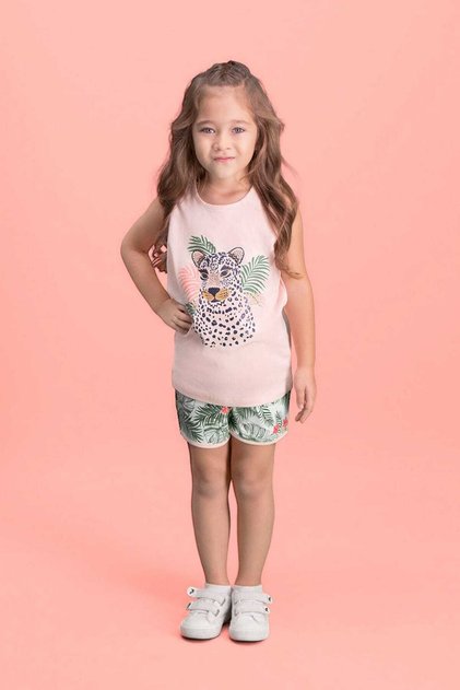 Tiger Safari Light Pink Girls Shorts Set