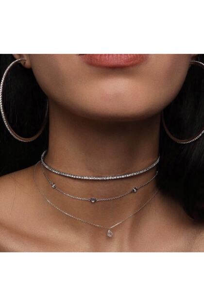 Gümüş Renk 3'lü Choker Set