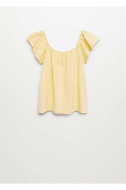 MANGO Kids Kız Çocuk Sarı Kolları Fırfırlı Tişört - 2