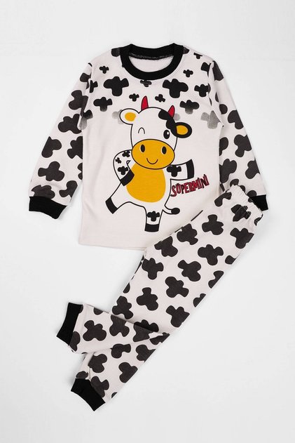 Unisex Kids Cream Pajama Set Cow Printed 1-3 Years