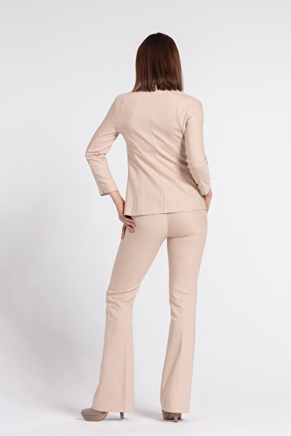 Jument Kadın Yakalı Cep Detaylı Blazer Şık Ofis Ceket -bej - 4