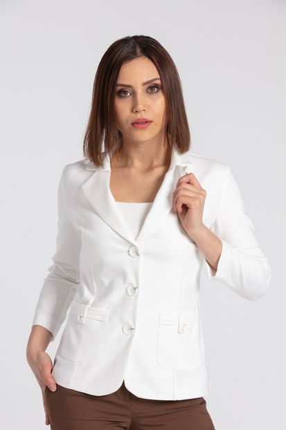 Jument Kadın Yakalı Cep Detaylı Blazer Şık Ofis Ceket -krem - 2