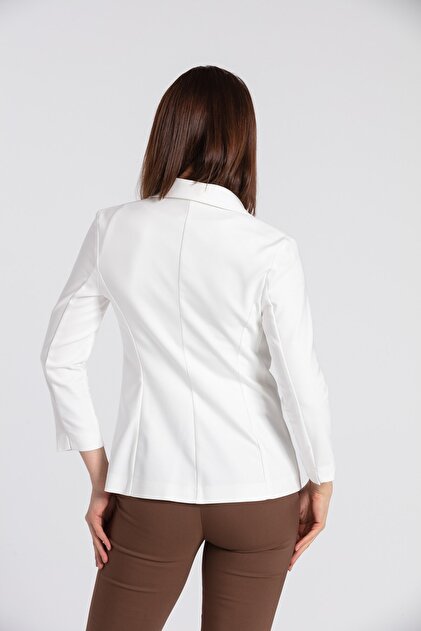 Jument Kadın Yakalı Cep Detaylı Blazer Şık Ofis Ceket -krem - 4