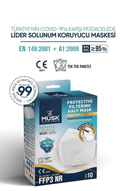 Musk FFP3 Maske N99 Beyaz Renk 10 Adet - Fiyatı, Yorumları