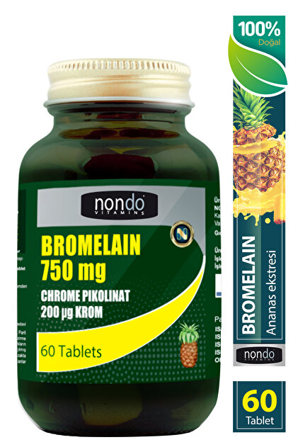 Nondo Bromelain 750mg Krom Pikolinat 60 Tablet Bromelian Ananas Özü Krom C Vitamini B12 Vitamini - 1
