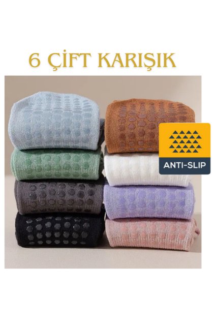 6 Çift Karışık Renkli Yoga Ve Pilates Için Kaydırmaz Tabanlı Çorap 6'lı