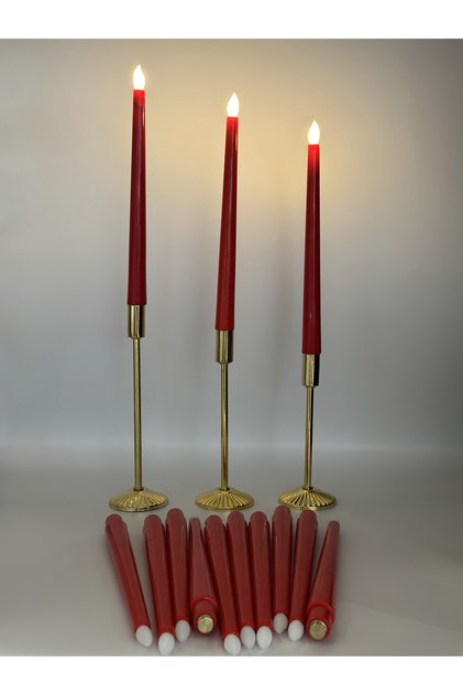 3 ad kırmızı şamdan led mum boy 32 cm