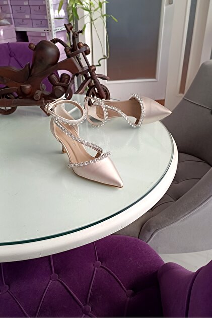 sachin and babi light blue dress LA CALZATURE Skin Satin Three Rows of Stones 6 cm Champagne Heels with  Ankle Belt Evening Dress Stiletto Women's Shoes- Trendyol