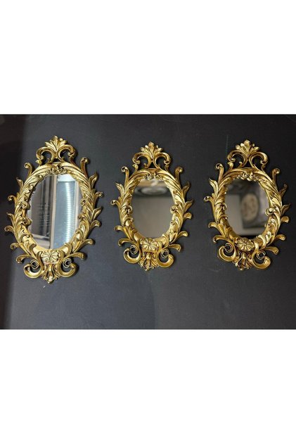 Dekoratif Polyester Üçlü Antik Ayna Takımı Gold Eskitme