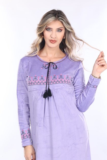 Women's Lilac embroidery embroidery detailed velvet dress