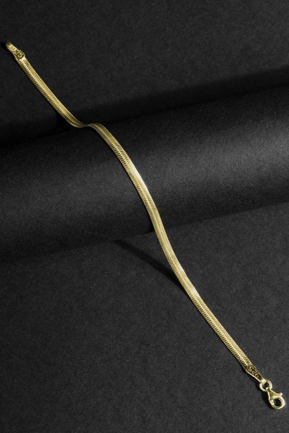 Yassı Yılan Model Gümüş 3,15 Mm Genişlik Bileklik - Altın Rengi
