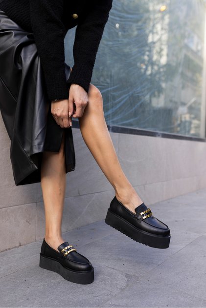 MILIC Women's Black Genuine Leather EVA Sole Loafer Shoes