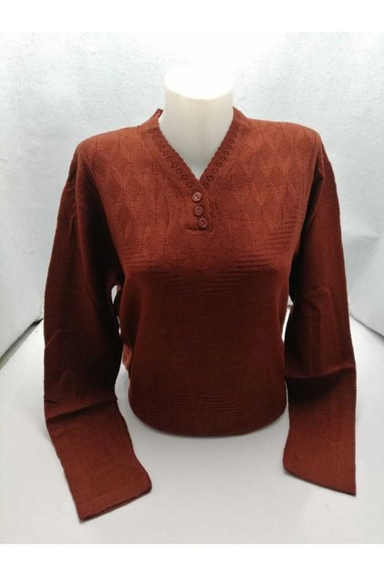 Patterned Knitwear Normal Mold Relaxed Cut Women's Mother V-Neck Sweater hjkuk24