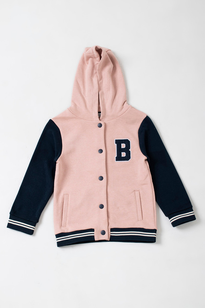 Girl's Embroidered Pocket Hooded College Jacket