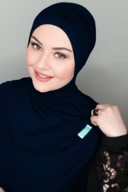 Hijab with Hijab Practical Neck Collar - Sports Bonnet Shawl - Navy Blue Bon23502