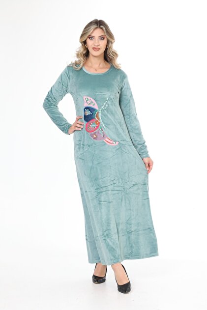embroidered lace dress with sleeves Blue Lace Dress with Embroidery S