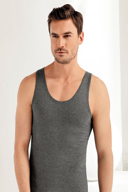 Men's Dark Gray Wide Strap Lycra Single Jersey Undershirt K- Me067