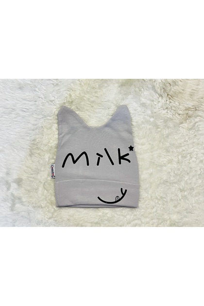 Gray Milk Figured Girl Boy Baby Combed Cotton Hat Beanie