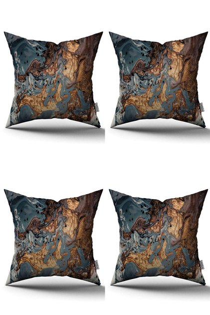 Gray Modern Abstract Patterned Set of 4 Digital Printed Throw Pillow Cases