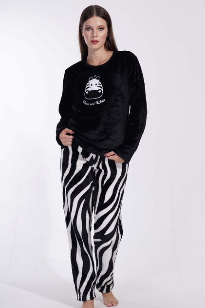 Women's Long Sleeve Welsoft Black Pajamas Set C3T0N3O059