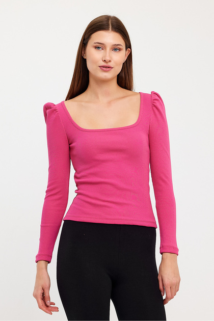 Women's Square Neck Long Sleeve Blouse-body Fuchsia