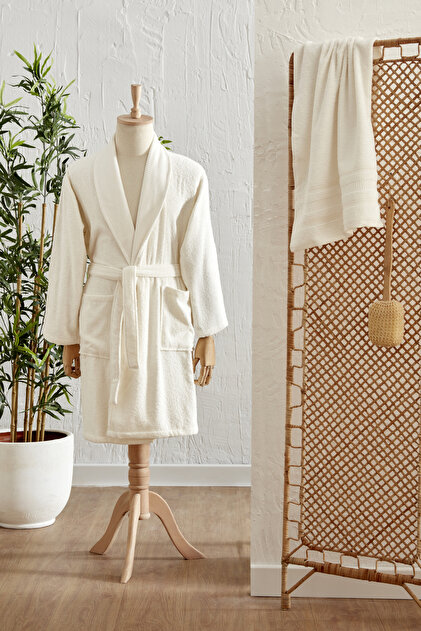 Marion Off White %100 Pamuk Bornoz Set L/XL