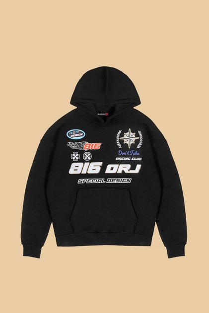 816 Racing Printed Oversize Unisex Black Hoodie