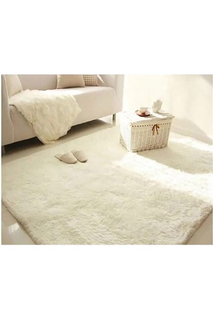 Kesme Yolluk Kaymaz Taban Yumuşak Peluş Halı Krem