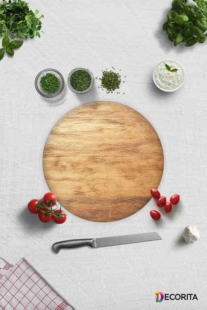 Wooden Look |   Glass Cutting Board - Glass Cutting Board |   Diameter 32cm