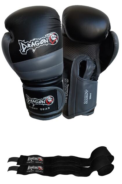Boxing Gloves and Bandage Black Color Set of 2