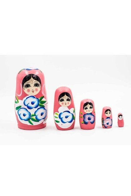Max Matruşka Bebek Pembe Ahşap 5'li